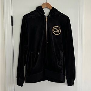 Calvin Klein Black Velour Hoodie with Gold Logo